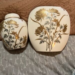 Vintage Japanese Porcelain Ginger Jar and Vase by Yamaji